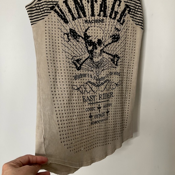 Voice of California Vocal Vintage Machine Easy Rider Studded Tan Tank Top Sz XL. - Picture 10 of 16